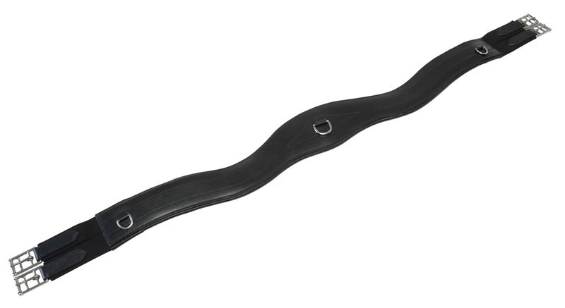 LEATHER SADDLE GIRTH S-MODEL BLACK WITH ELASTIC, 120 cm