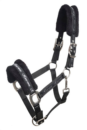 HORSE COMFORT NYLON HALTER WITH TEDDY, BLACK, FULL