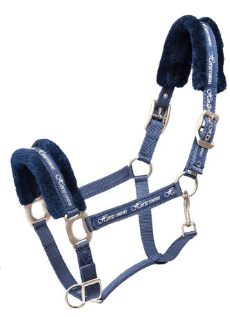 HORSE COMFORT NYLON HALTER WITH TEDDY, NAVY, XFULL