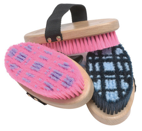BRUSH WITH WOODEN BACK, NAVY BLUE CHECK