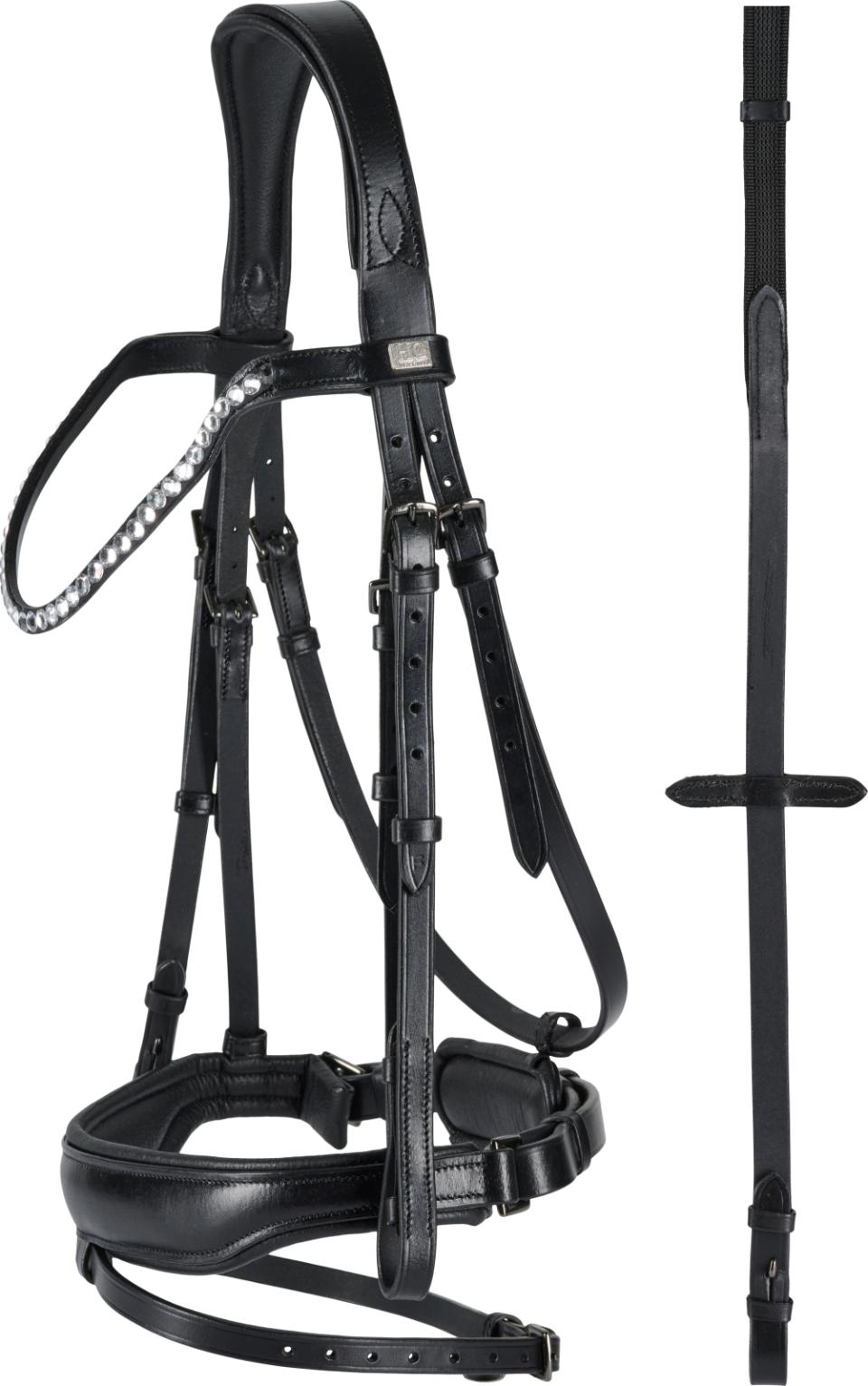HorseGuard CRYLL 23.1 bridle w. flash and pull-back, black, XFULL