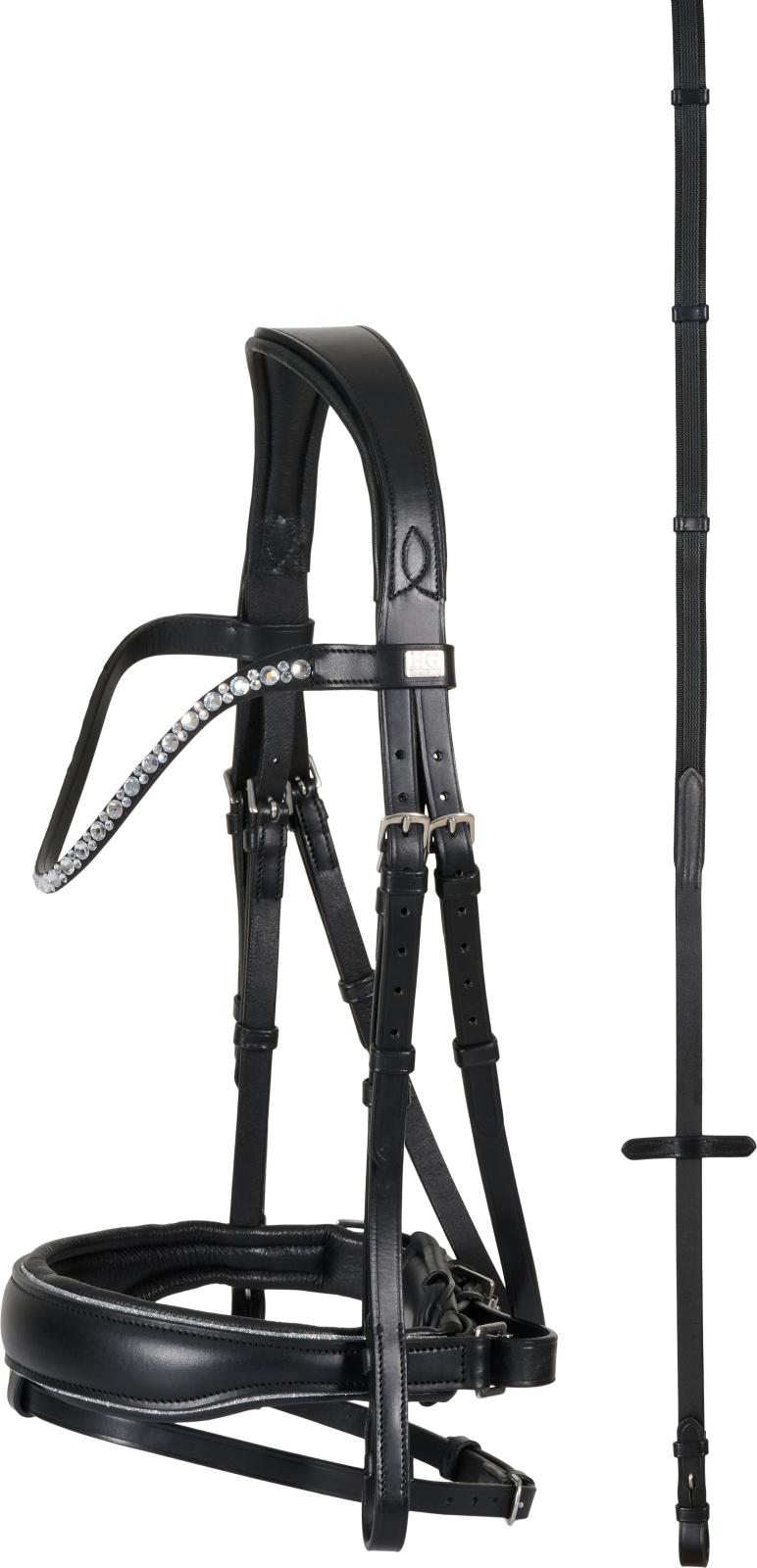 HorseGuard Cryll 25.1 bridle with pull-back and flash, Black, COB