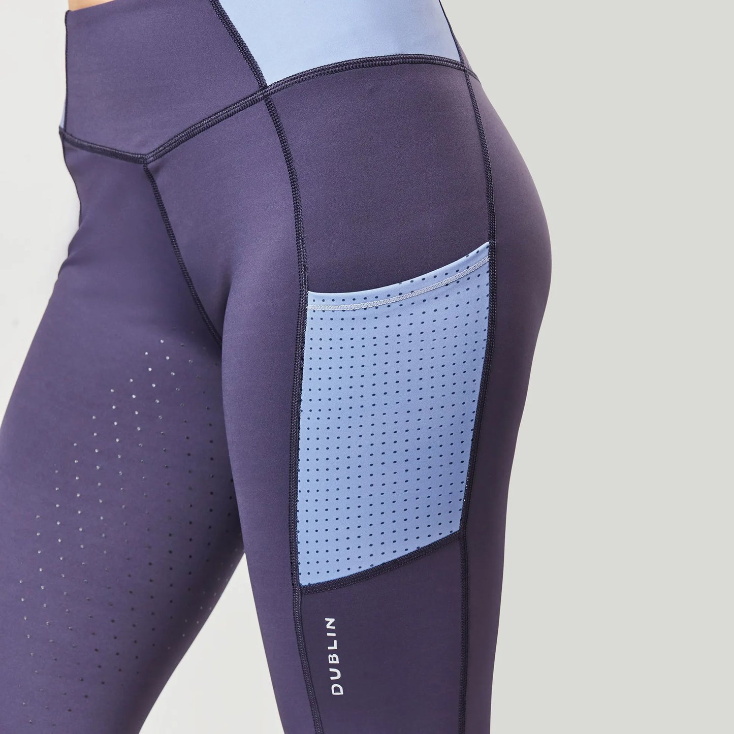 DUBLIN POWER PERFORMANCE MID RISE COLOUR BLOCK TIGHTS, NAVY/BLUEBELL CHILDS 8/23"