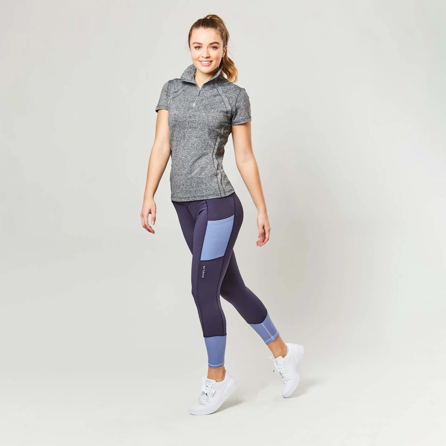 DUBLIN POWER PERFORMANCE MID RISE COLOUR BLOCK TIGHTS, NAVY/BLUEBELL CHILDS 8/23"