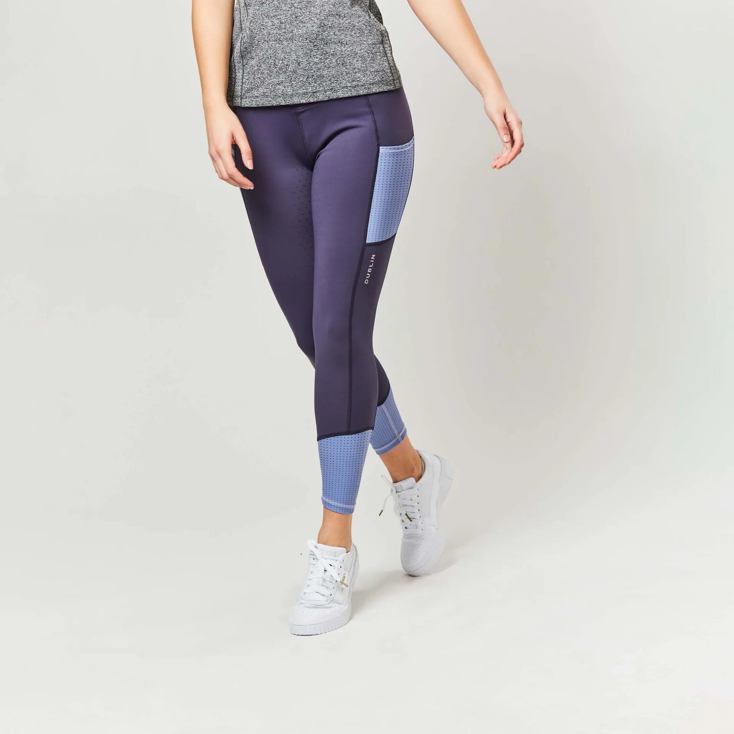 DUBLIN POWER PERFORMANCE MID RISE COLOUR BLOCK TIGHTS, NAVY/BLUEBELL CHILDS 8/23"