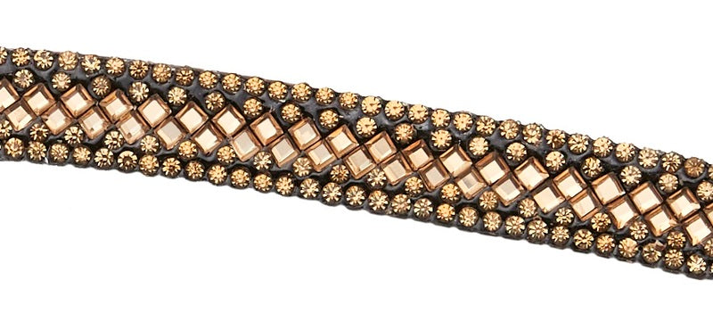 WAHLSTEN STRASS LEATHER BROWBAND, BROWN-GOLD, FULL