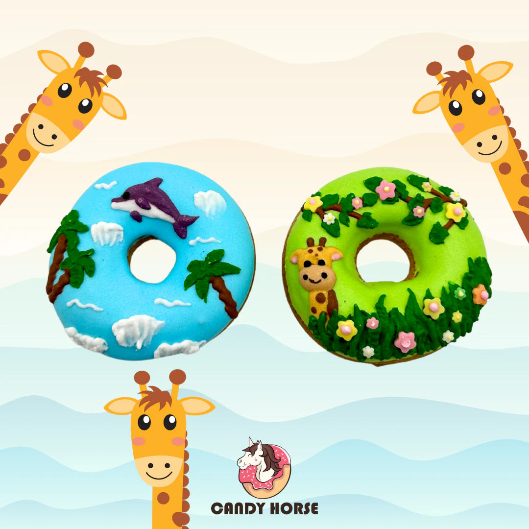 JUNGLE - Limited Edition Icing Donuts I Set of 2 decorated horse cookies in donut shape