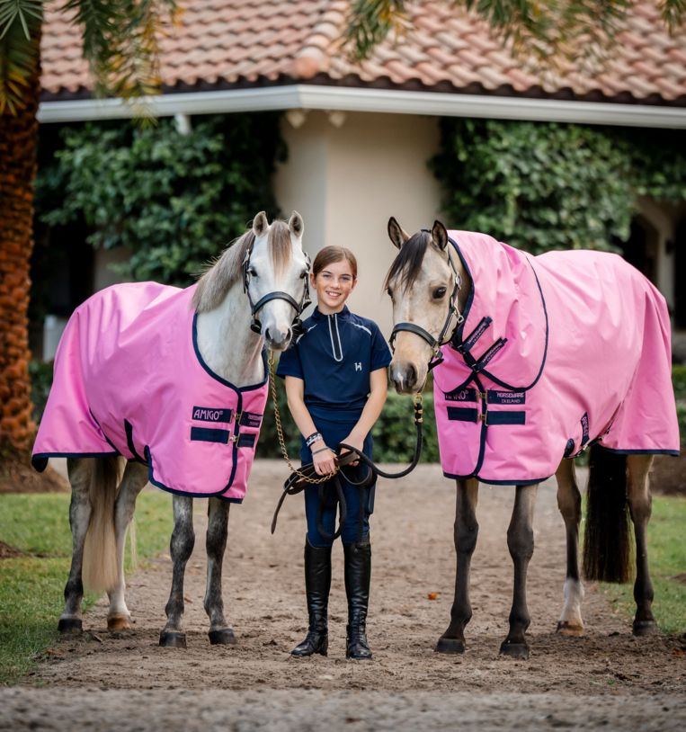 Amigo® Ripstop 900D Plus Pony Turnout 50g, Pink/Pink/Navy, 100cm (5'0")
